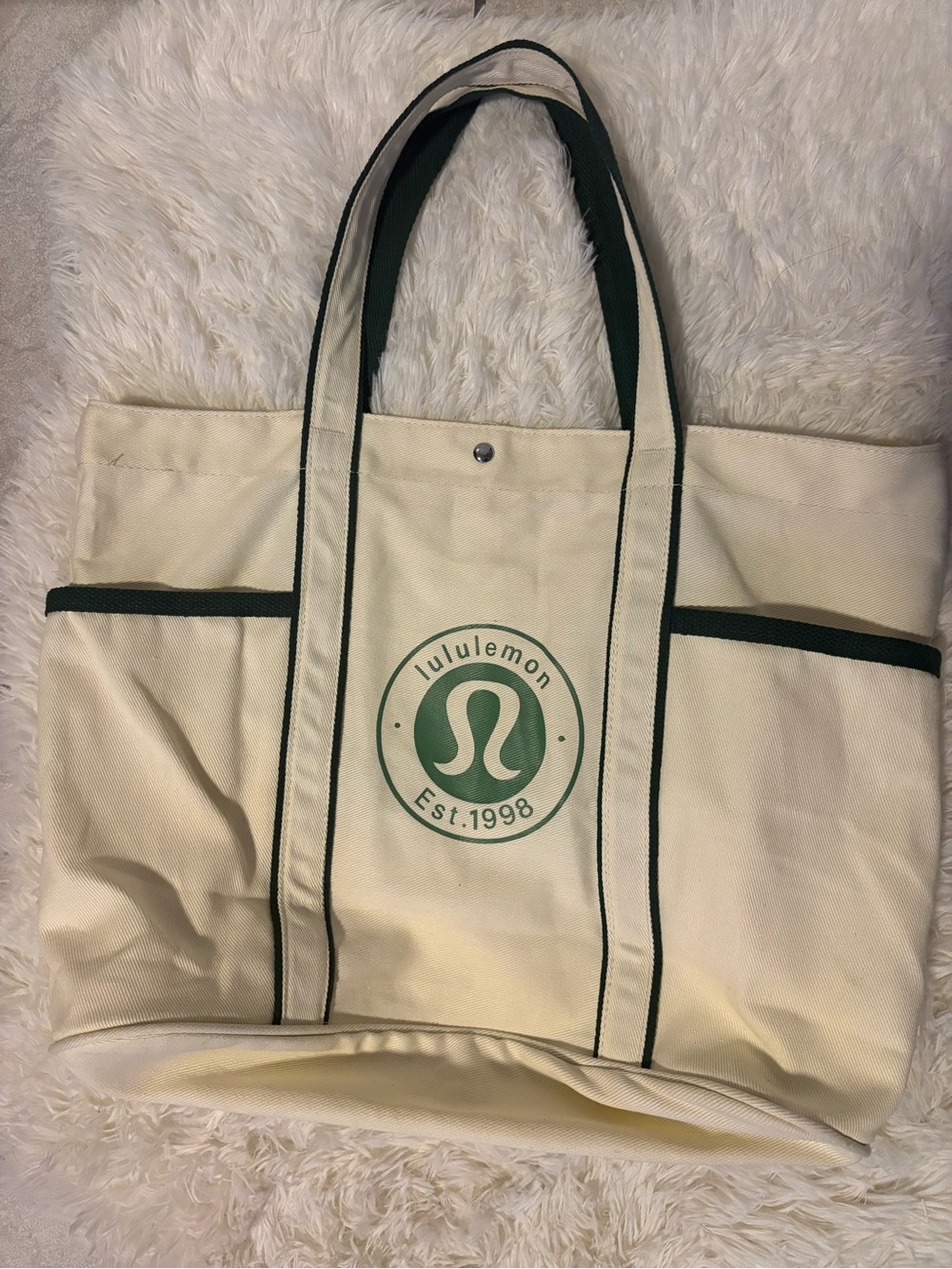 lululemon athletica Cream Canvas Tote with Green Trim